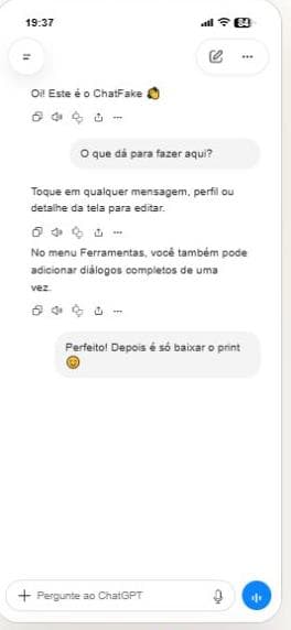 Exemplo de conversa criada no gerador de ChatGPT do ChatFake