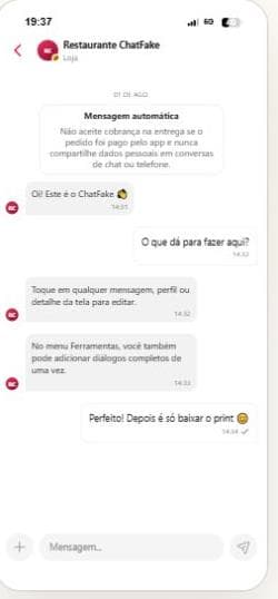 Exemplo de conversa criada no gerador de chat do iFood com restaurante