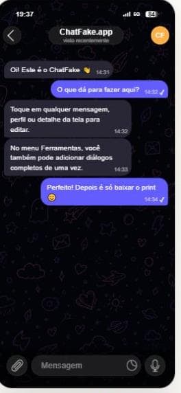 Exemplo de conversa criada no gerador de Telegram do ChatFake