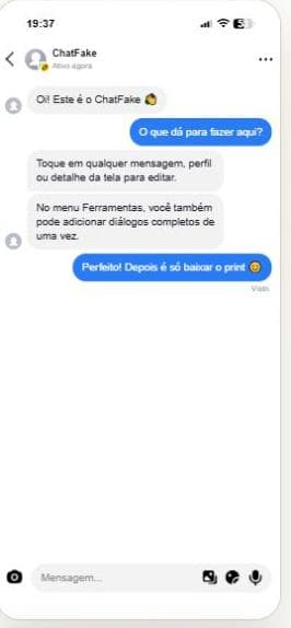 Exemplo de conversa criada no gerador de TikTok Direct do ChatFake