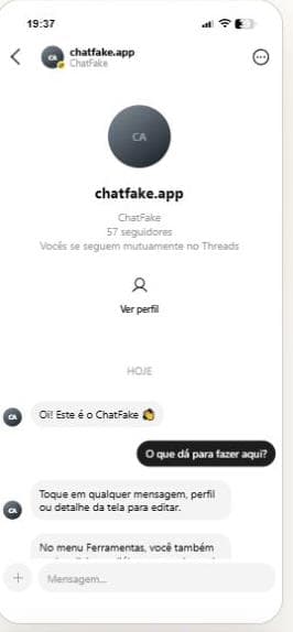 Exemplo de conversa criada no gerador de DM do Threads