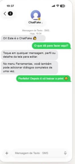 Exemplo de conversa criada no gerador de SMS para iPhone