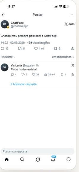 Exemplo de publicação criada no gerador de post fake do X Twitter