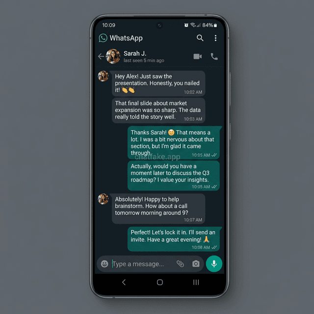 Criador de conversa falsa WhatsApp Android no Modo Escuro realista