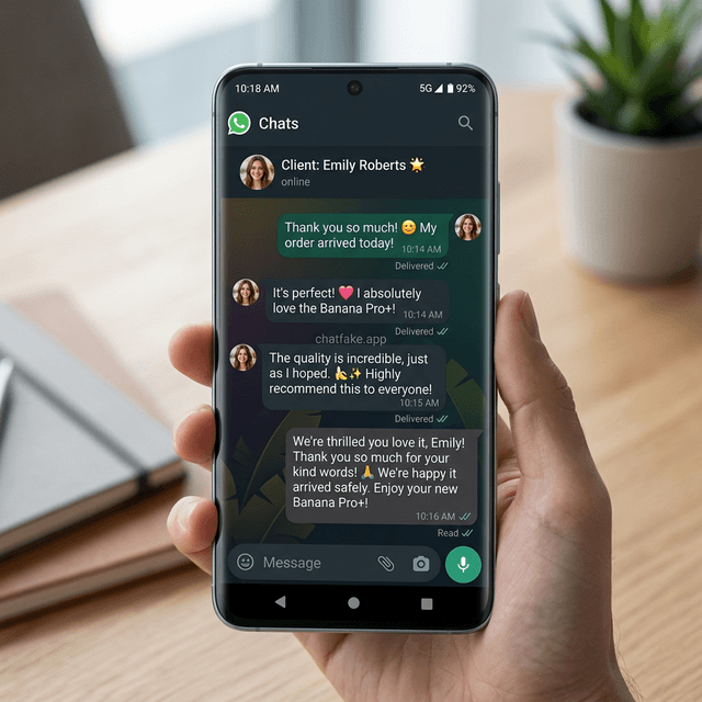 WhatsApp Android Fake Chat focado em prova social para lojas online